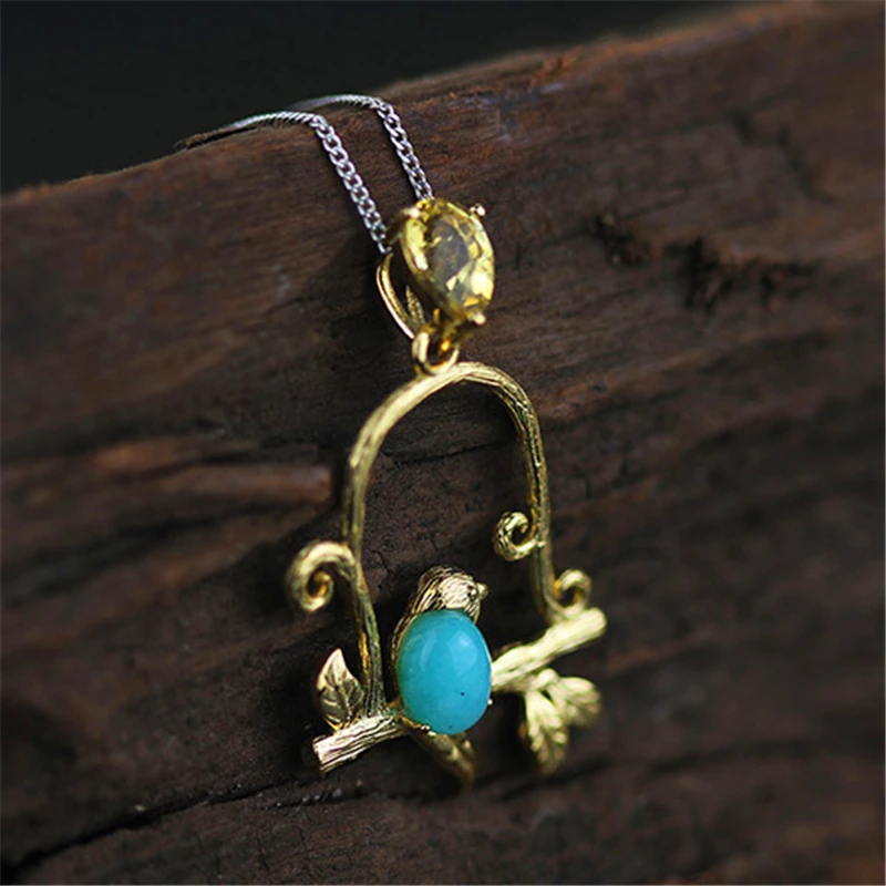 эксклюзив Европейский стиль винтаж новинки изящный птица кулон реальный серебро