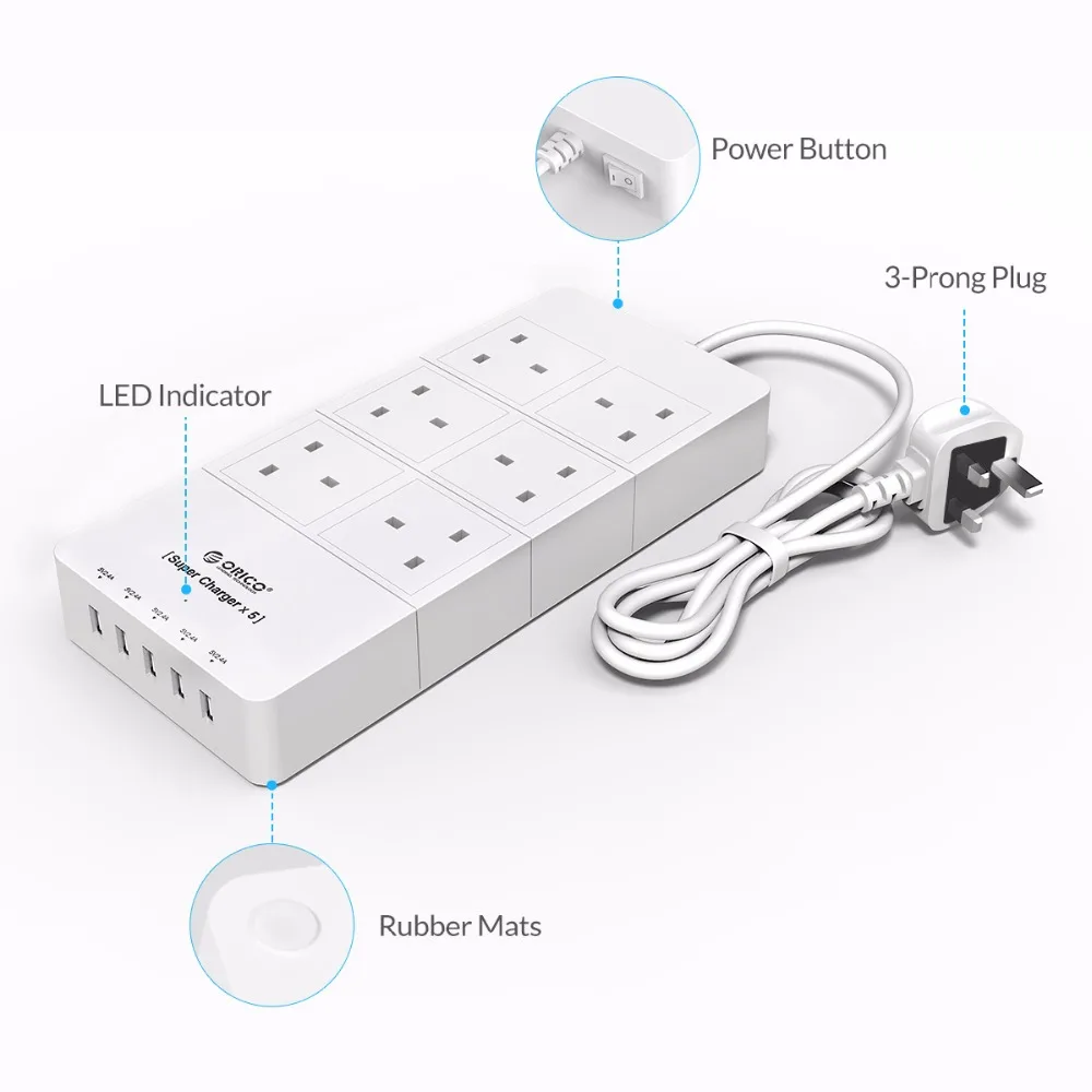 ORICO Мощность полосы 4/6/8 Порты и разъёмы USB розетки переменного тока настенная