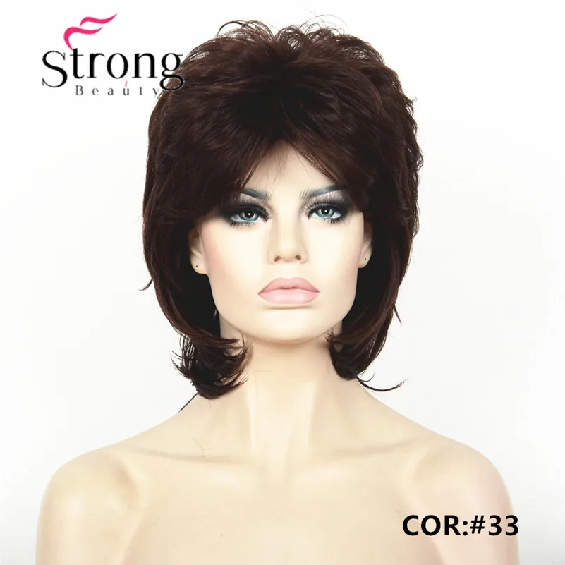 StrongBeauty короткий пушистый слоистый светильник коричневый высокий светильник ed Классический колпачок полный синтетический парик женские волосы парики