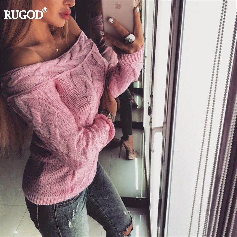 Женский вязаный свитер Rugod Модный пуловер с открытыми плечами и длинными