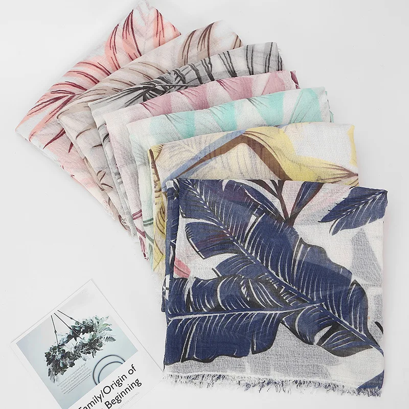 Новинка 2018 шали с бахромой и Рисунком Листьев пузырьков женский платок