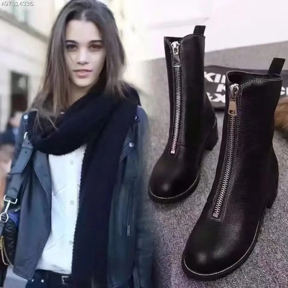 Botas mujer коллекция 2018 года женские теплые плюшевые ботильоны с круглым носком