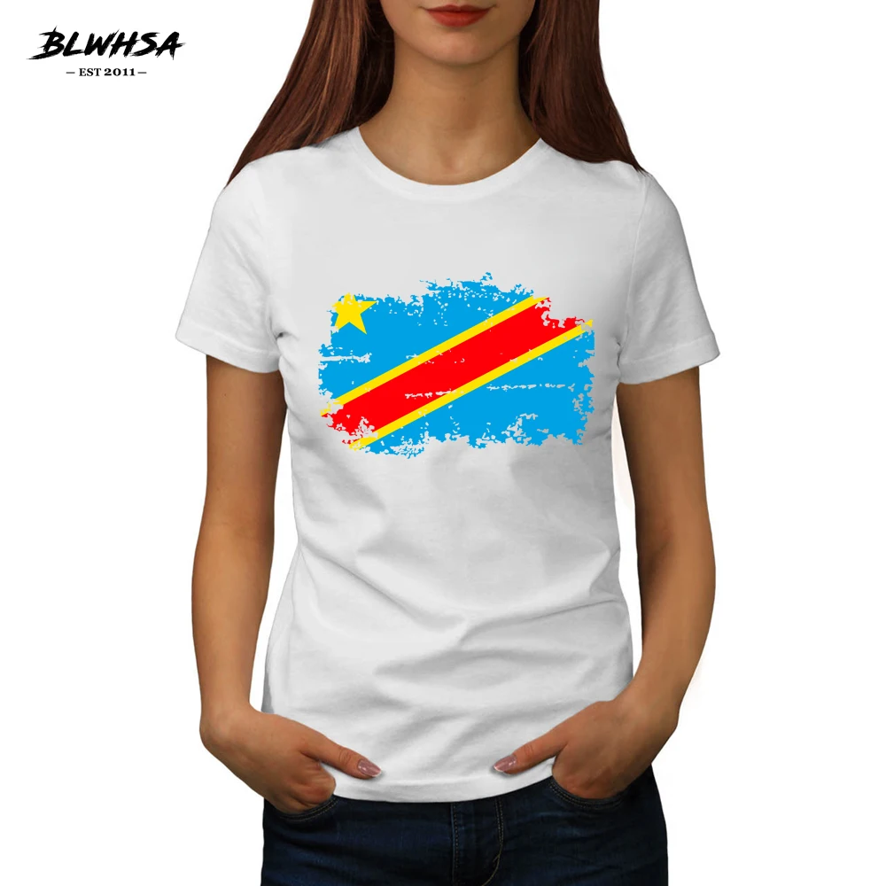 

Футболка BLWHSA женская с принтом флага Конго, повседневная хлопковая рубашка с национальным флагом Конго, летняя