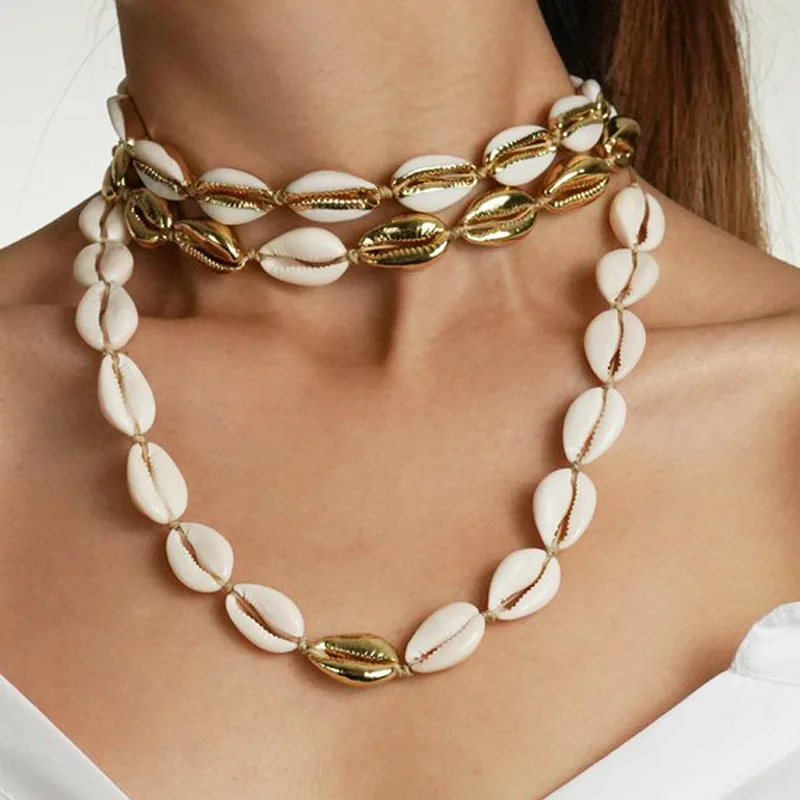 2019 Puka naturales oro cowrie Shell collar de las mujeres mejor amigo vaquero collar de concha bijoux collier femme bohemio joy