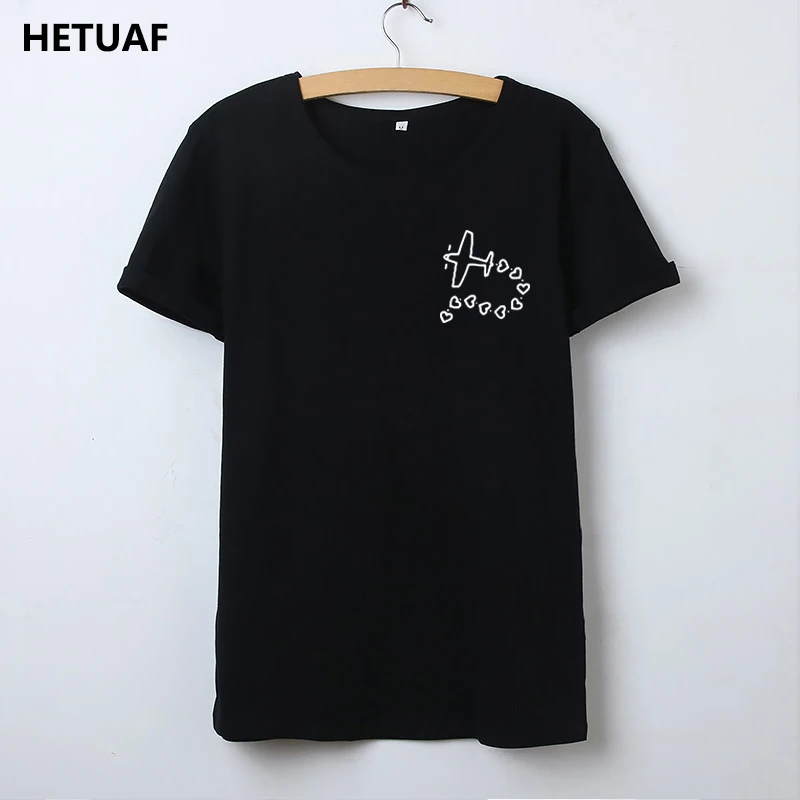 HETUAF карман самолет футболка с сердечками для женщин забавные Kawaii принтовые