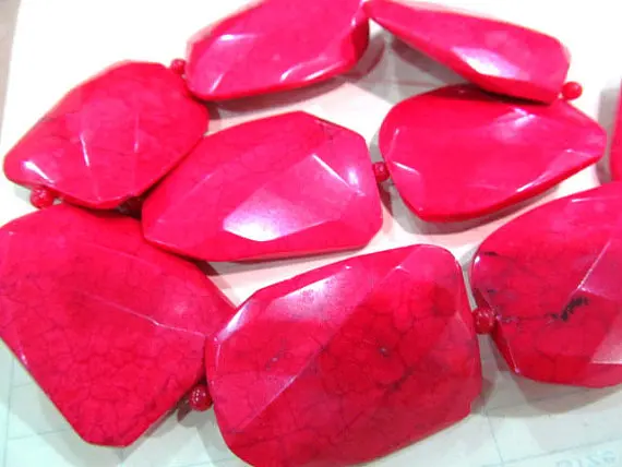 

2strands 30x40mm Turquoise gergous, Magnasite slab freeform handmade faceted hot red pendant bead