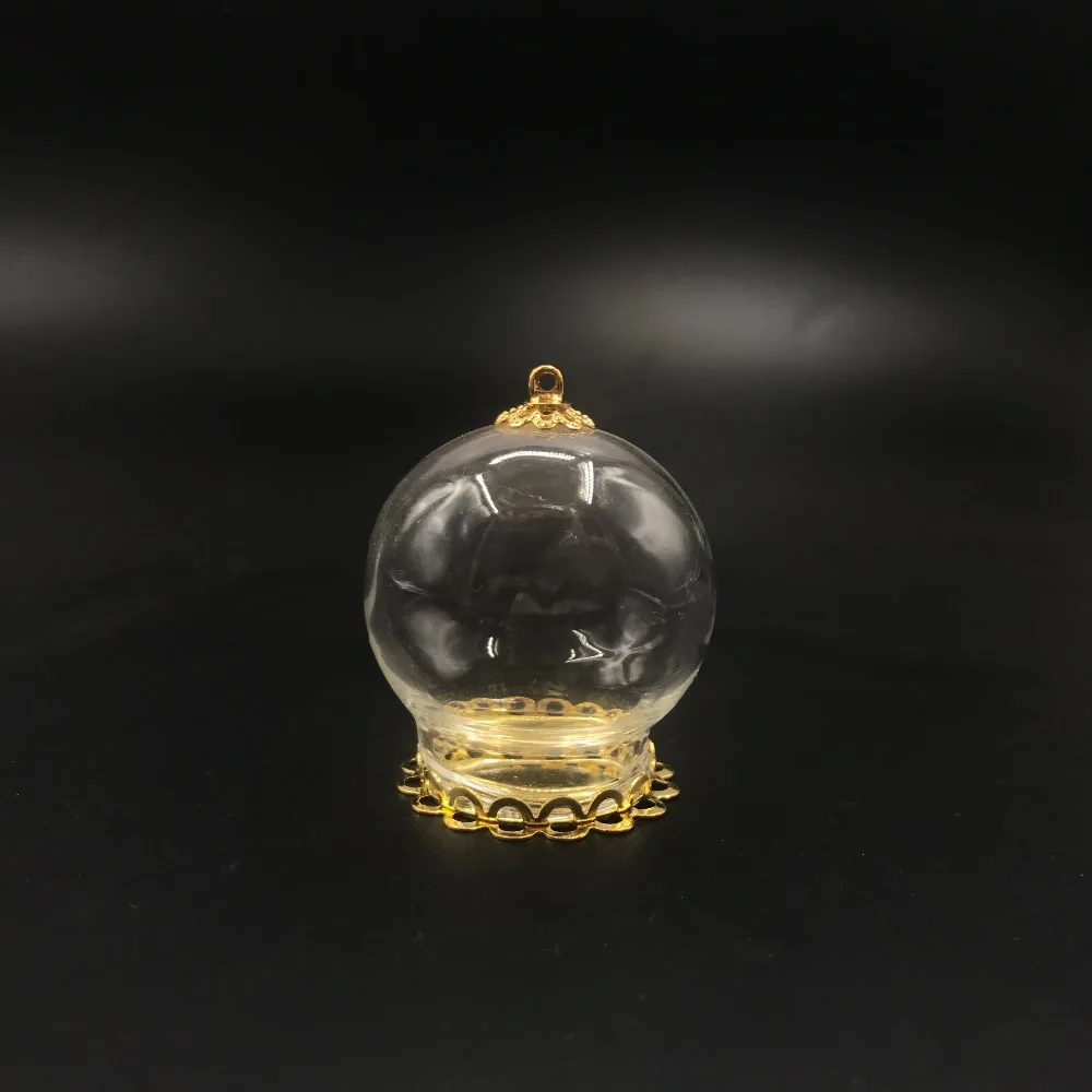 30x20mm glass globe double gold lace base tray lasce cap Glass vial pendant necklace hollow cover dome jars accessories | Дом и сад