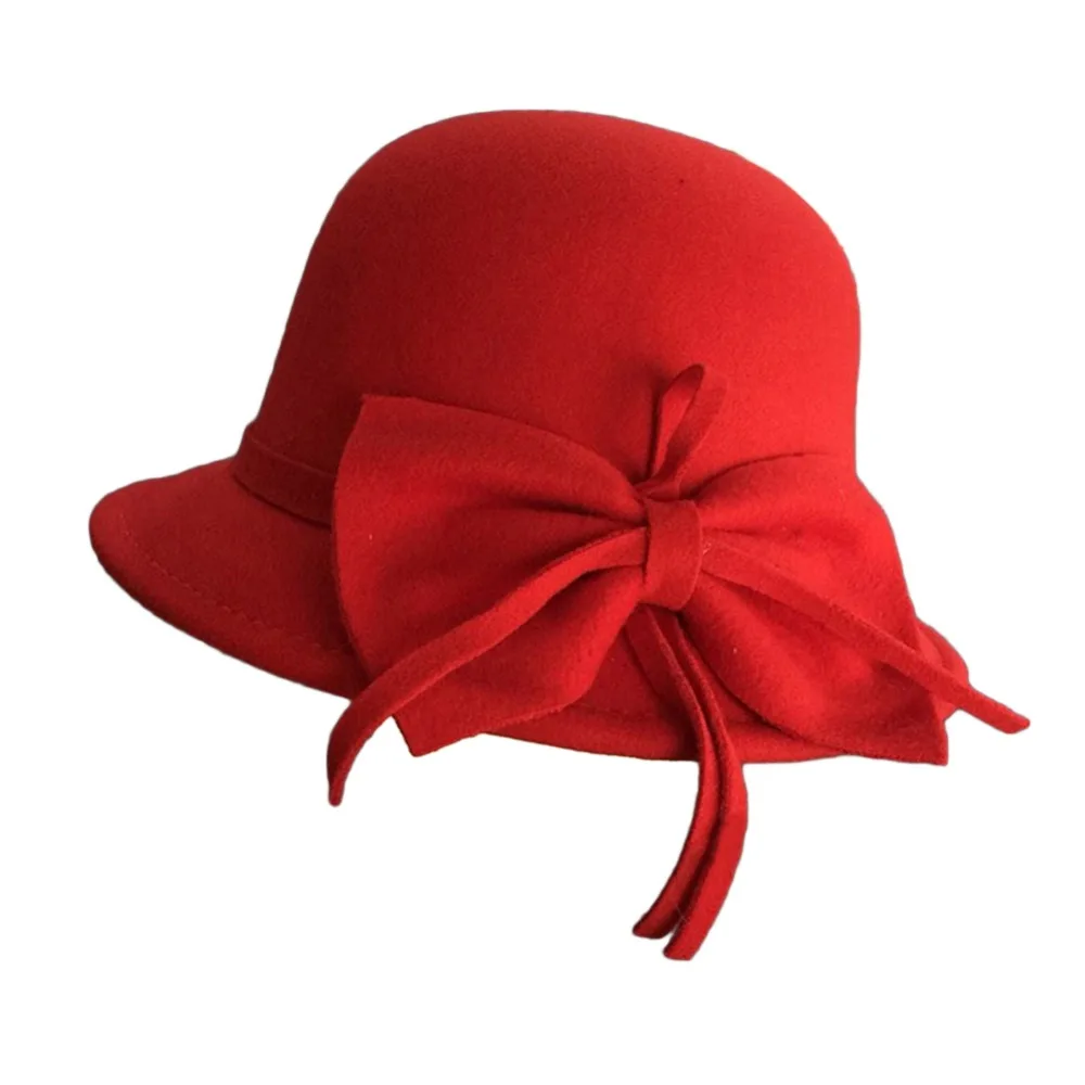 Женская винтажная шляпа с бантиком осенне зимняя однотонная широкими полями|fedora