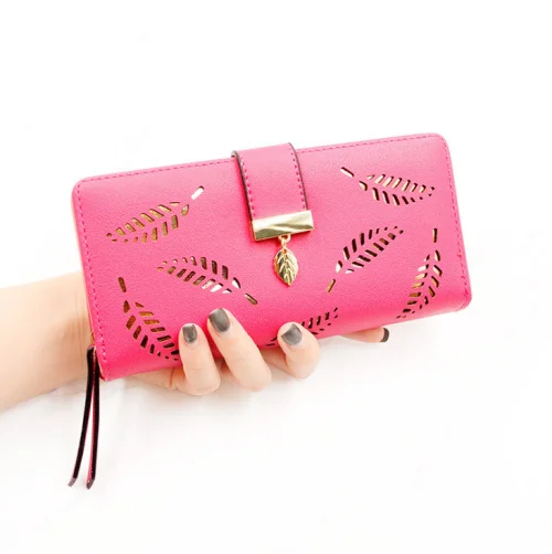 Новый полые кожаные кошельки с резным узором длинным застёжка молния пряжка
