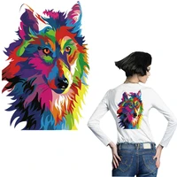 colorful wolf patches fashion animal clothes stickers iron on transfer for t shirt hoodies jeans diy clothing accessories patch