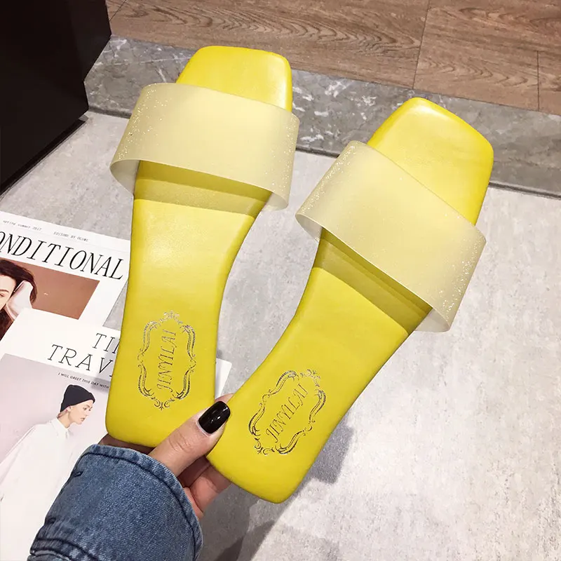 Женские шлепанцы Новинка 2019 года летние на плоской подошве с открытым носком и