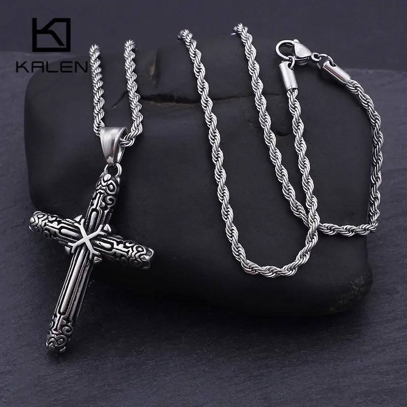 Stainless Steel Fashion Double Cross Pendant Necklace For Men Christian Prayer Crucifix Chain Jewelry | Украшения и аксессуары