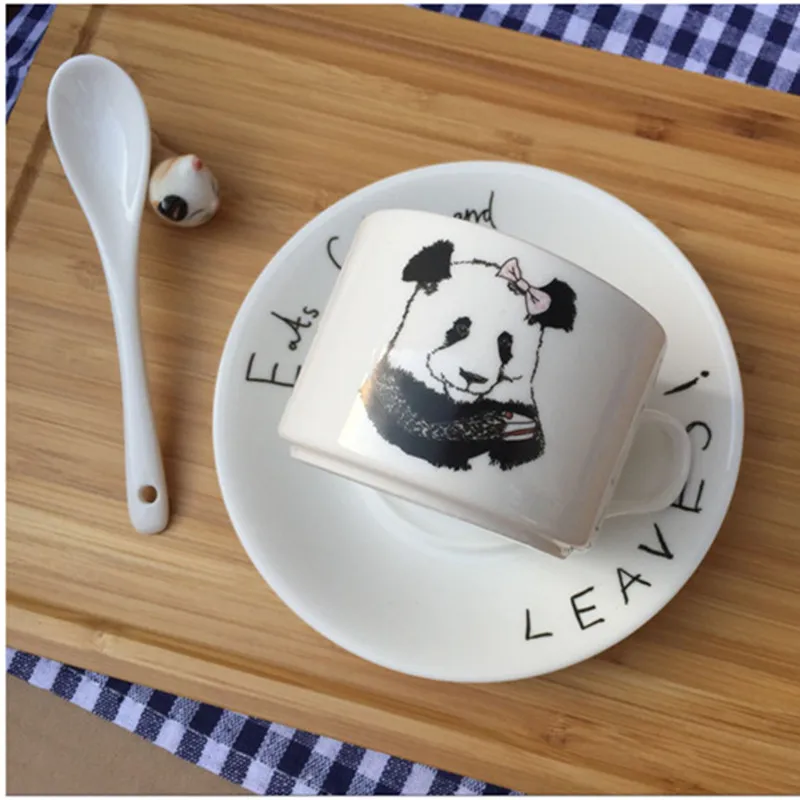 Kawaii панда кружки керамические чашки кофейные блюдце молочная кружка с поддоном