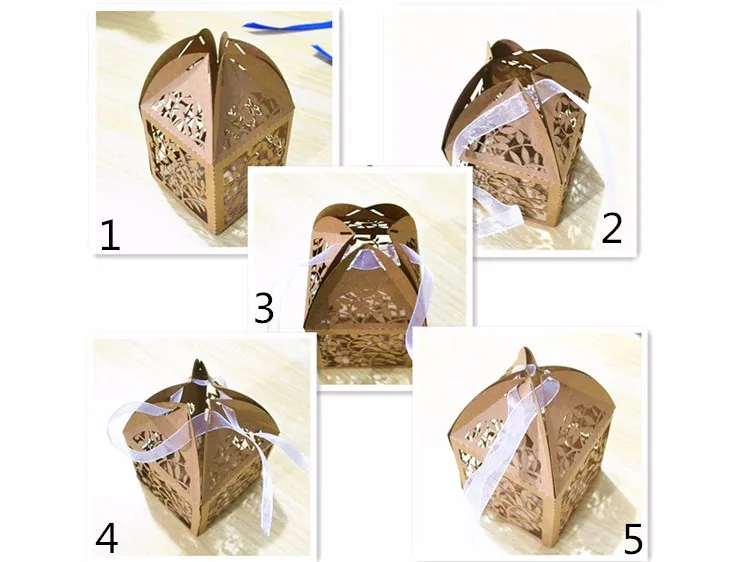 Gold metallic paper laser cut personalized wedding sweets box