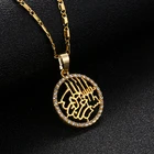 Женское классическое ожерелье Allah, мусульманское ожерелье золотистого цвета с кристаллами и круглой сеткой, ювелирные украшения в мусульманском стиле