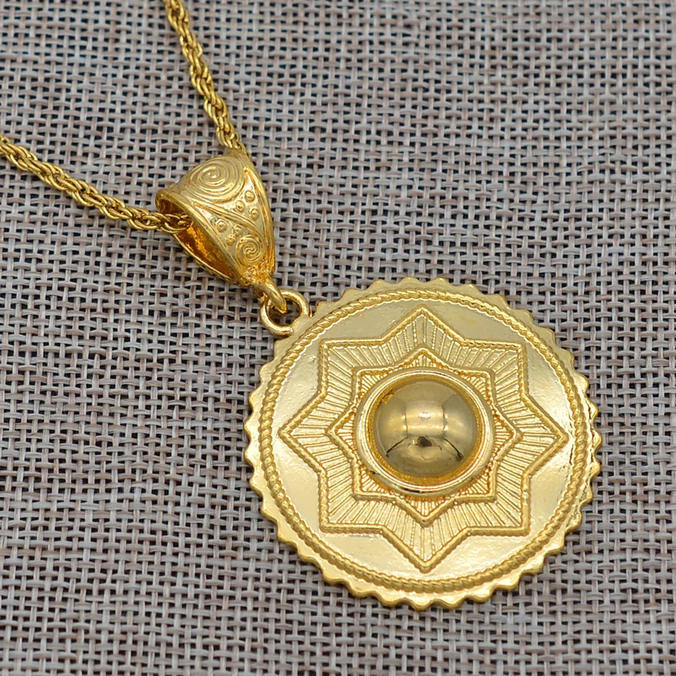 Эфиопское круглое ожерелье с подвеской золотого цвета эритрейские украшения на