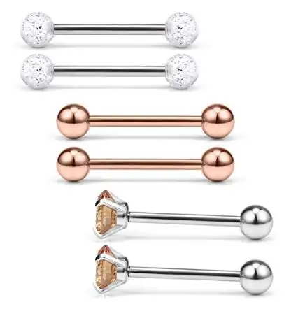 JFORYOU 14G 5/8Inch Cubic Zirconia Tongue Labret Cheek Nipple Shield Ring Barbell Body Piercing Jewelry Retainer Set 6PCS | Украшения и