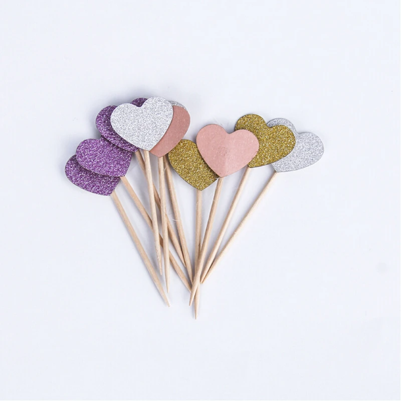 10 шт. блестящий розовый фиолетовый смешанный цвет топ для кекса сладкое сердце