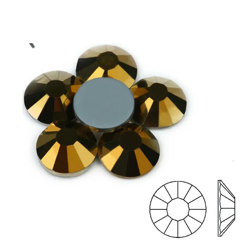 

AAAAA Top Quality Super Bling SS4~SS30 Gold Hematite Color Hot Fix Stone Beads Flatback Iron On Hotfix Strass Rhinestone
