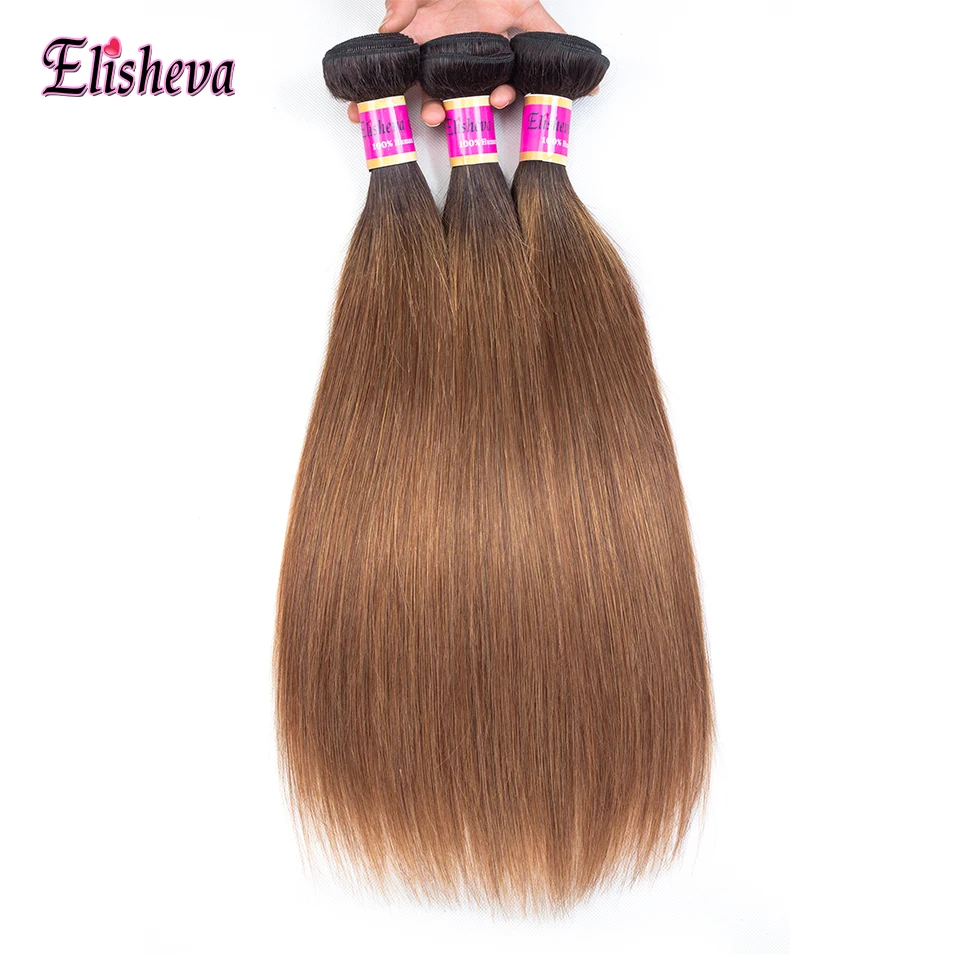 Elisheva Malaysian Human Hair Straight Ombre Bundles with Frontal Closure 1B/30 Nonremy Lace With |