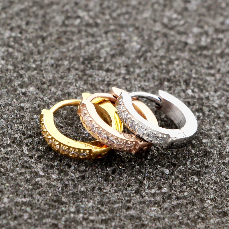 Женские полукруглые серьги кольца из титановой стали с цирконом|hoop earrings for