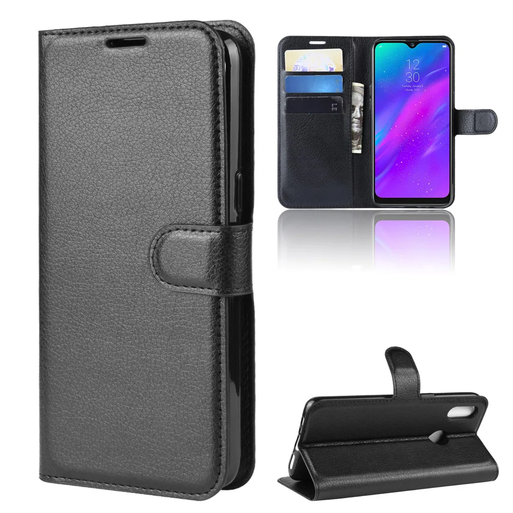 Чехол книжка из искусственной кожи с зернистой фактурой для OPPO Realme 3 Lychee 10