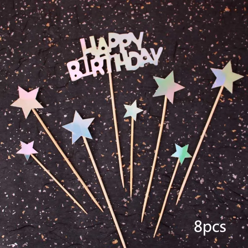 DIY вечерние украшения Дети Лазерная Baby Shower Круглый с днем рождения Свадебный бумажный Топпер на торт блестящая Звезда Блеск