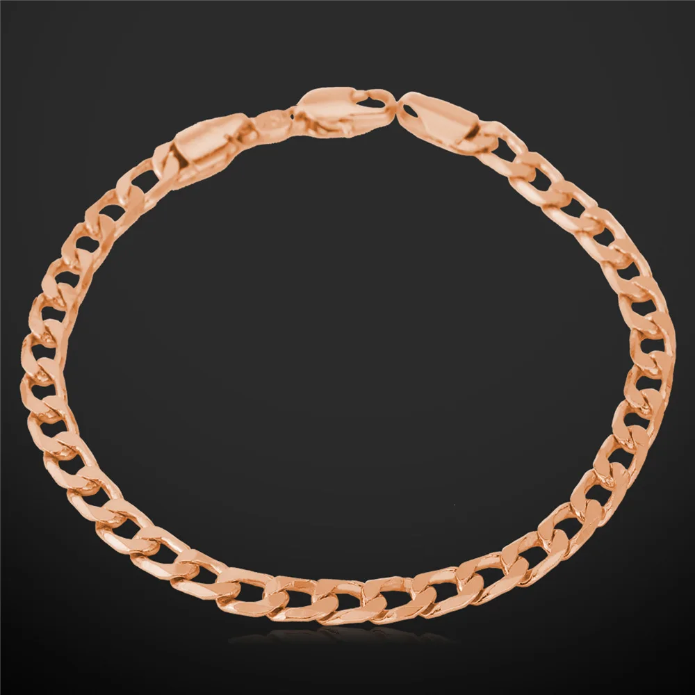 Браслет цепочка Rolo унисекс ювелирное изделие цвета розового золота для мужчин и женщин 21 см H744G|chain bracelet|hand