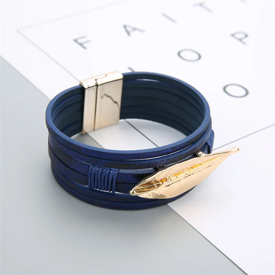 Ckysee Bohemian Multilayer Leaf Charm Bracelet For Women Vintage 2.5mm Wide Leather Wrap Bracelets Bangles Jewelry Gifts | Украшения и
