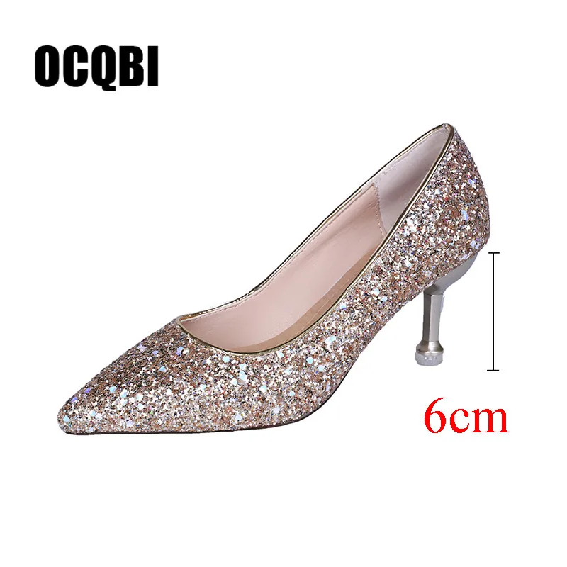 6cm gold Лидер продаж; Новинка года; стильные свадебные туфли на высоком каблуке с мелкой отделкой; туфли для подружки невесты с острым носком; туфли для торжеств, украшенные кристаллами золотистого цвета; шикарные туфли на высоком каблуке - Цвет: 6cm gold