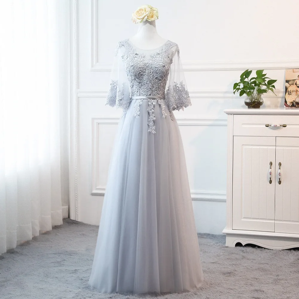 Vestido de festa Longo новые серые длинные платья подружек невесты с рукавами бабочки винтажные элегантные кружевные свадебные вечерние платья для женщин