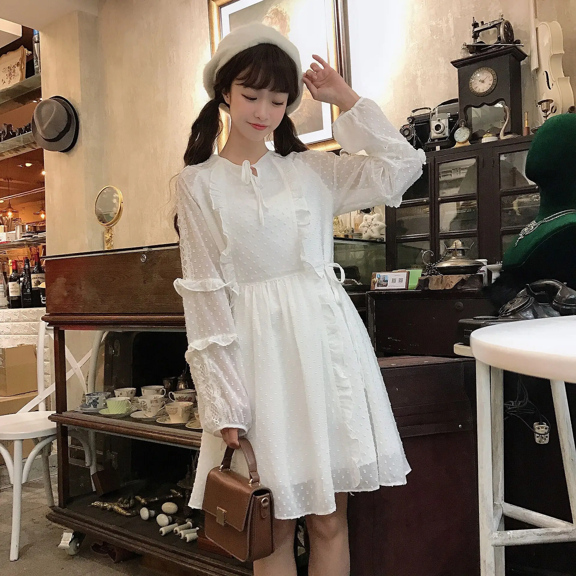 Новинка Весна 2019 шифоновое кружевное платье с бантом в Корейском стиле сказочные