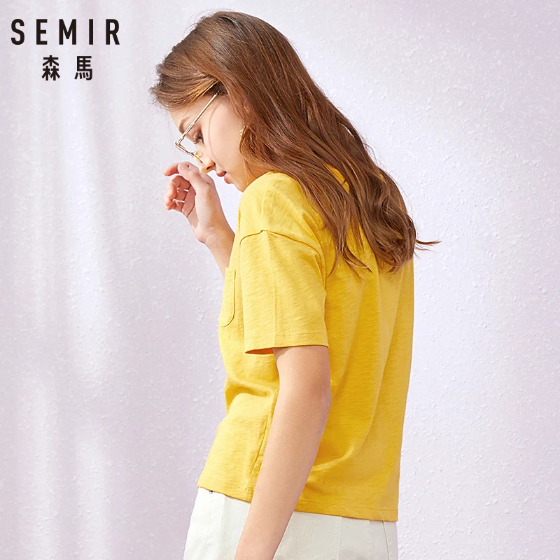 SEMIR футболка женская хлопок Топ Футболка Падение плеча женские футболки летние