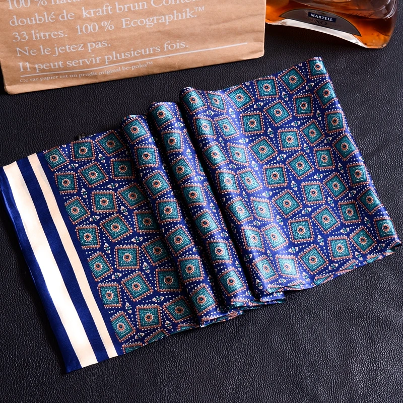 New Vintage 100% Silk Scarf Men Fashion paisley Flowers Pattern Print Double Layer dot Pure Silk Satin Neckerchiefs 40color#4053
