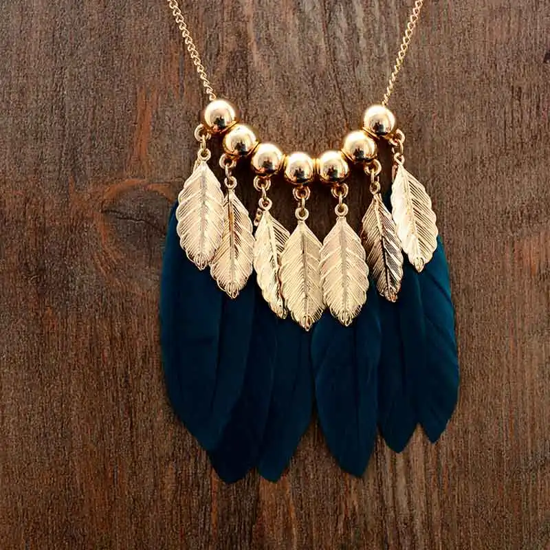 Moonso богемное перо Длинная цепочка свитер ожерелье для женщин Перья Ювелирные