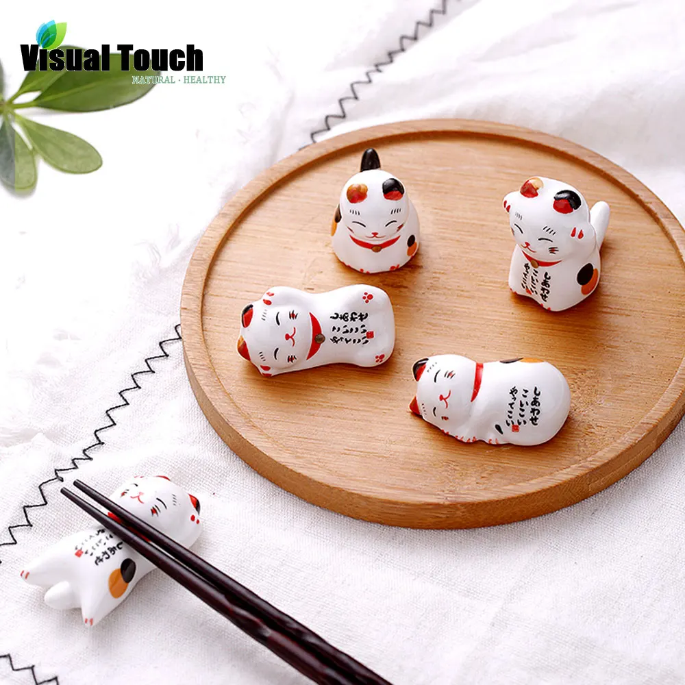 Визуальный контакт японский Стиль Lucky Cat бамбуковые палочки для еды Керамика держатель для палочек держатель ложки Chopstick Отдыха