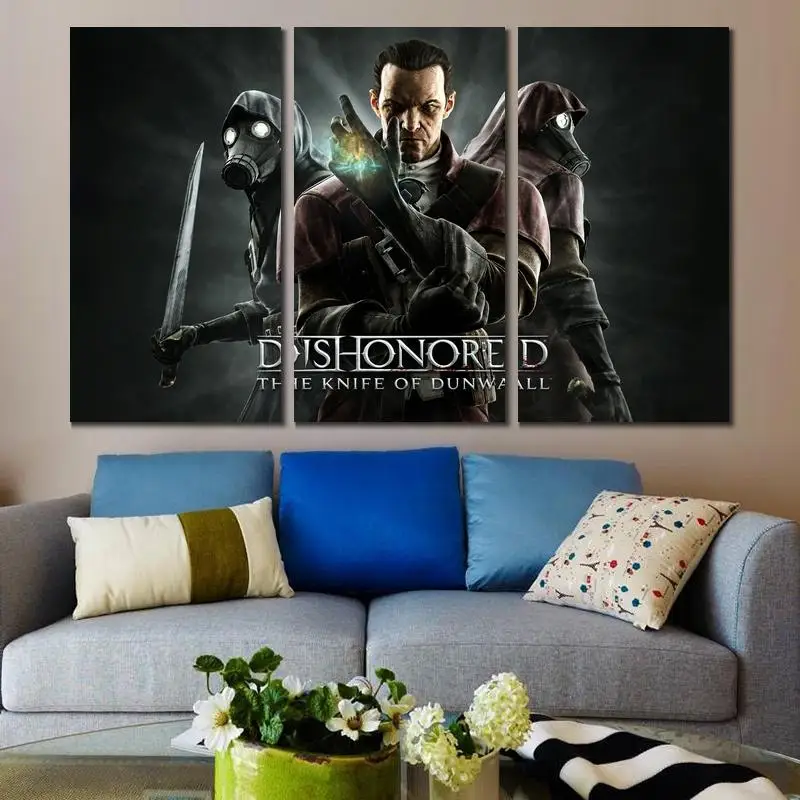 3 Панели холст печати живопись dishonored нож dunwall Современный домашний декор картина |
