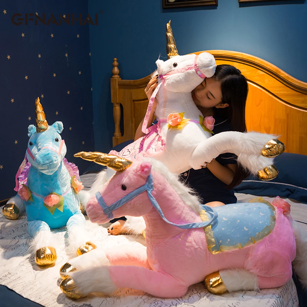 

1pc 100CM Huge Unicorn Plush Toy Stuffed Soft Animal Dolls Kawaii Horse Decoration CReative Birthday Gift for Kids Girls