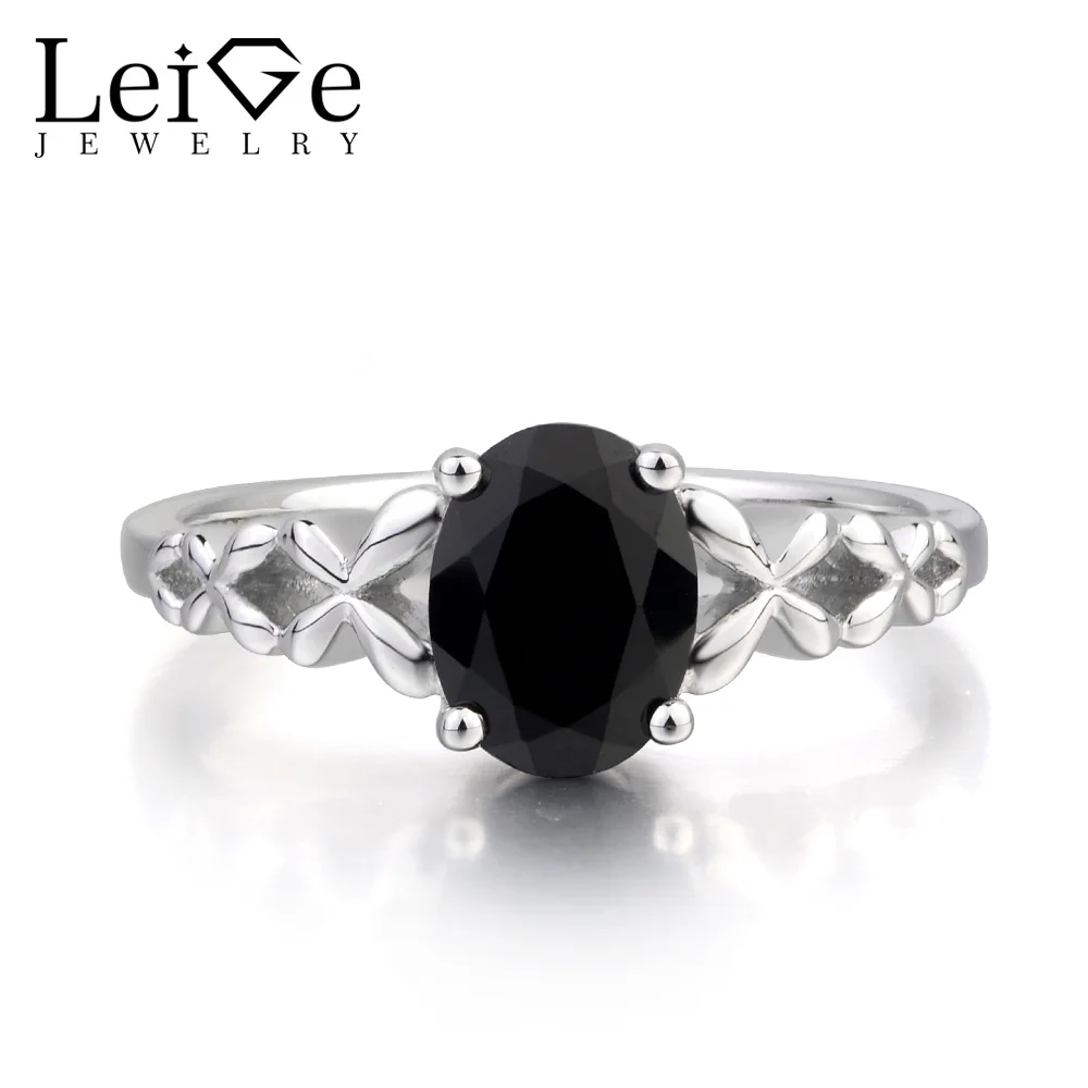 Женское кольцо из серебра 925 пробы с натуральным черным шпинелем|925 sterling gemstone