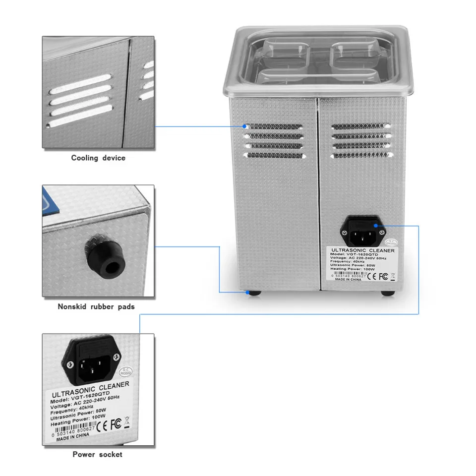 VGT 1620QTD 2L цифровой Дисплей ультразвуковой очистки Нержавеющая сталь таймер