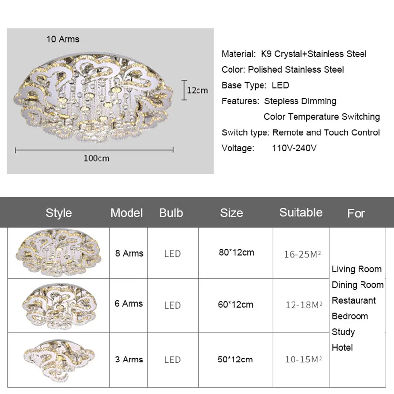 Modern Romantic LED Crystal Ceiling Light Heart-shaped Living Room Lighting Bedroom Fixture Dining Hotel Dimming Lamp | Освещение