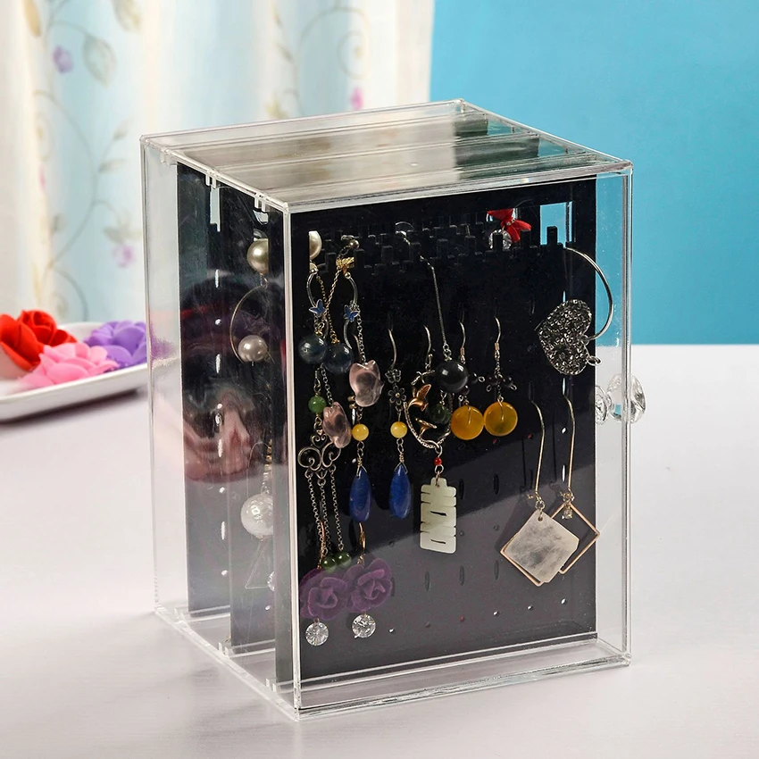 Прозрачный/черный акриловый Органайзер с 3 вертикальными выдвижными ящиками