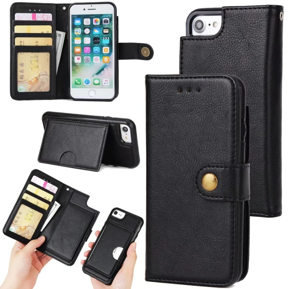 100PCS 2017 Buckle Multi-function Detachable Hybrid PU Leather Wallet Case Stand Flip Cover for iPhone 6 6S Plus 7 | Мобильные