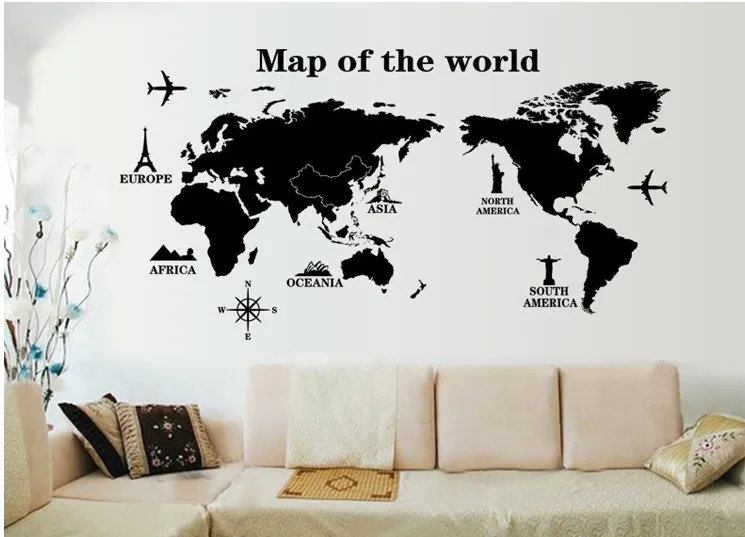 Многоцветный слова Карта мира винил office Home Decor Wall Наклейки полезные исследование
