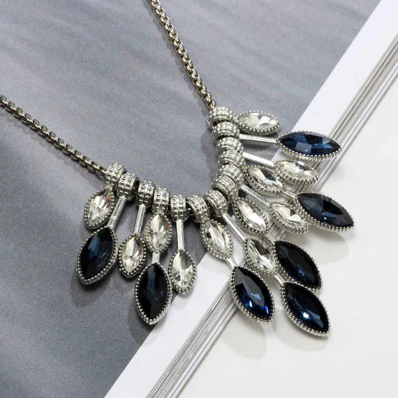 Women Chain Necklace Collier Femme 2018 Fashion Blue White Zricon Crystal Necklaces &amp Pendants Sweater Collar Mujer Jewelry | Украшения