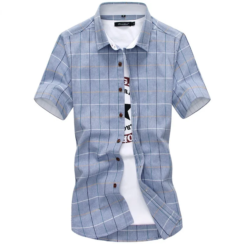 Хлопковая мужская одежда Короткие Рукава Рубашки повседневные Slim Fit мужские