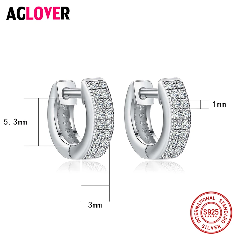 

AGLOVER Real 925 Sterling Silver Hoop Earrings For Women Cubic Zircon Crystal Earring Fashion Wedding Jewelry Gift