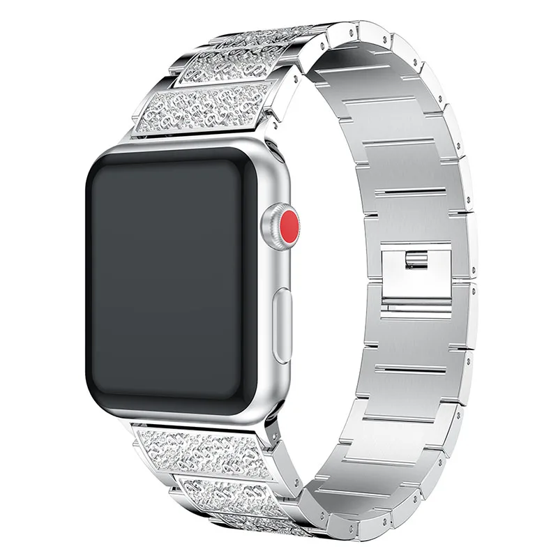 Серебристый Для Apple Watch серии 4/3/2/1 браслет 40 мм, 38 мм, 42 мм, 44 мм, мужские, женские, металлические ремешки для часов Ремешок с Стразы - Цвет ремешка: Серебристый