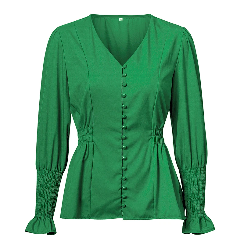 BerryGo Сексуальная женская блузка с v-образным вырезом рубашка буфами на рукавах