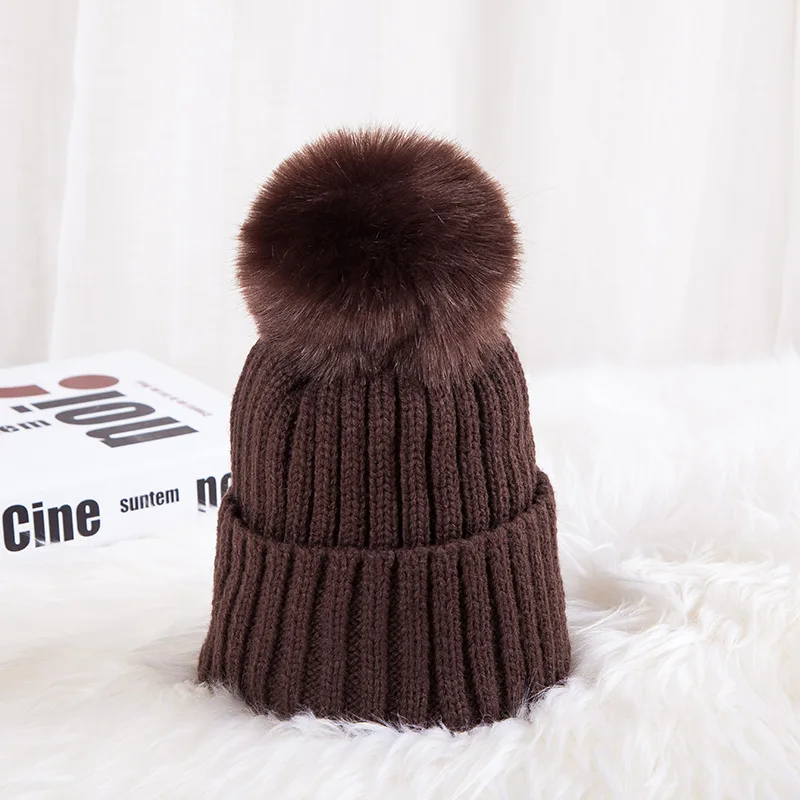 Coffee Cap Осенне-зимняя женская шапка s, шапки с помпоном, женская теплая вязаная шапка, вязаные шапочки Skullies, шапка с помпоном для девочек, женская шапочка Femme - Цвет: Coffee Cap